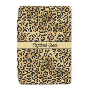 Monogram Name Black Gold Leopard Print Cheetah  iPad Mini Cover