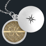 Monogram Name Black Gold Leopard Print Cheetah Locket Necklace<br><div class="desc">Monogram name Black and gold leopard print,  animal print,  cheetah print locket necklace.  See our black and gold leopard print collection for matching products.</div>