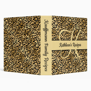 Monogram Name Black Gold Leopard Print Recipe 3 Ring Binder