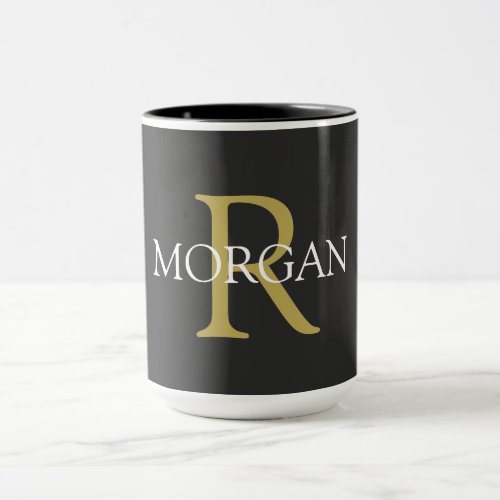 Monogram  Name Black Gold  White Text Mug