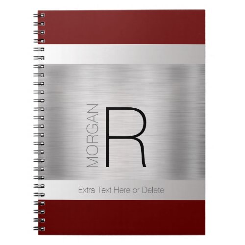 Monogram  Name Black Grey Deep Red Brushed Silver Notebook