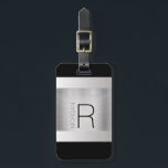 Monogram & Name, Black Grey Text, Brushed Silver Luggage Tag<br><div class="desc">Personalize your Monogram and Name on brushed silver metal for a contemporary and dynamic look in black and grey.</div>