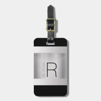 Monogram & Name, Black Grey Text, Brushed Silver