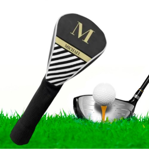 Monogram Name Black Leather Texture Gold Golf Head Cover