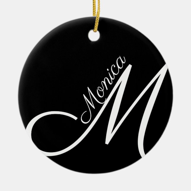 MONOGRAM + NAME - black modern  Ceramic Ornament (Front)