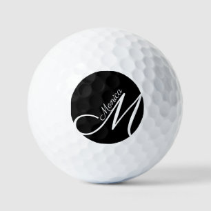 MONOGRAM + NAME - black modern Golf Balls