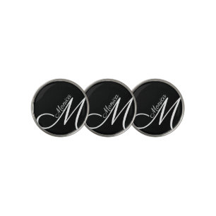 MONOGRAM + NAME - black modern  Golf Balls Ball Marker