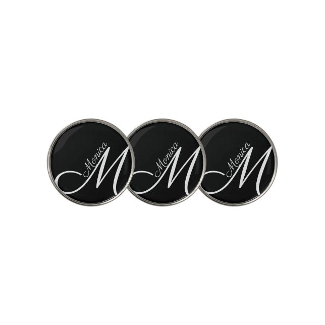 MONOGRAM + NAME - black modern  Golf Balls Golf Ball Marker (3 Up)