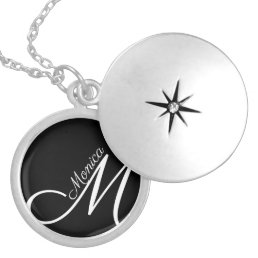 MONOGRAM + NAME - black modern Locket Necklace