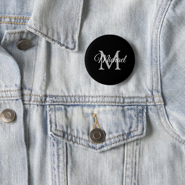 Monogram Name Black Personalized Template Round Button (In Situ)