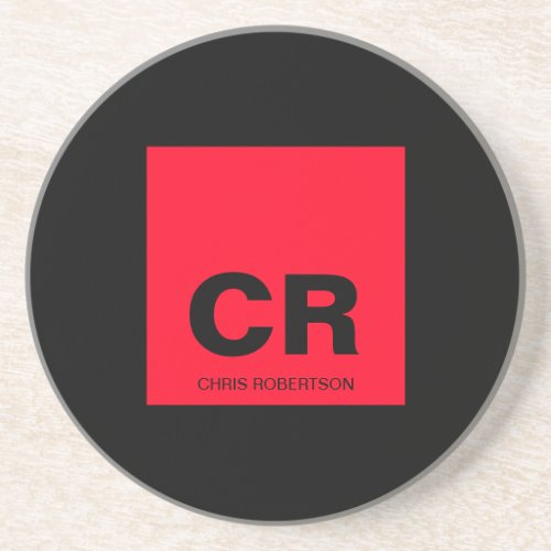 Monogram Name Black Red Create Custom Gift Coaster