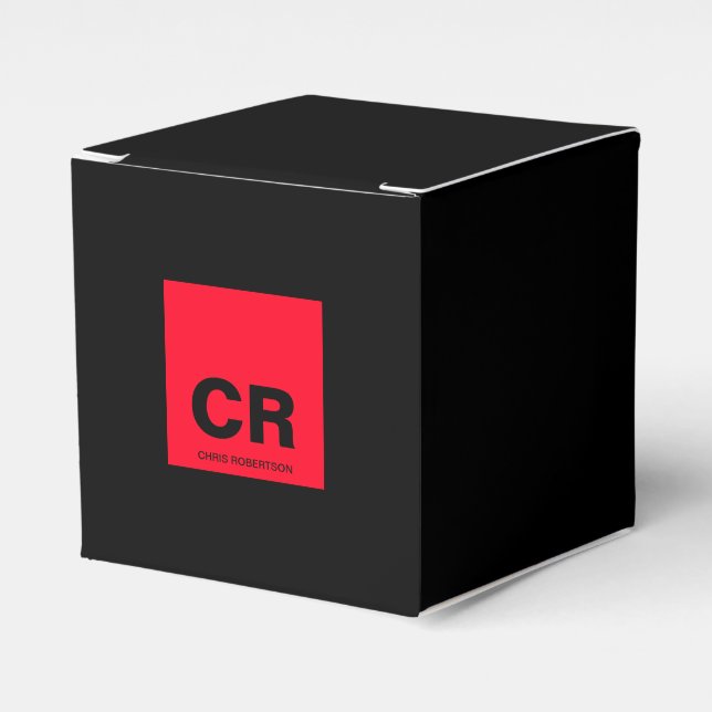Monogram Name Black Red Create Custom Gift Favor Boxes (Front Side)