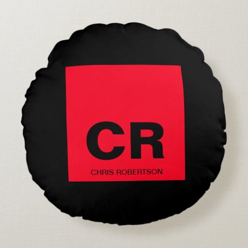 Monogram Name Black Red Create Custom Gift Round Pillow