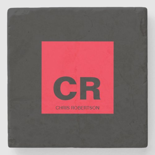 Monogram Name Black Red Create Custom Gift Stone Coaster