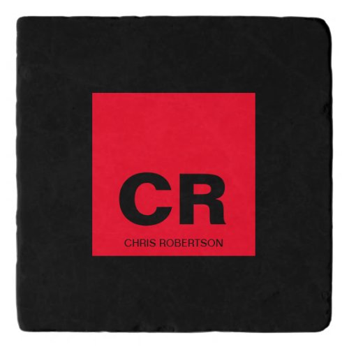 Monogram Name Black Red Create Custom Gift Trivet