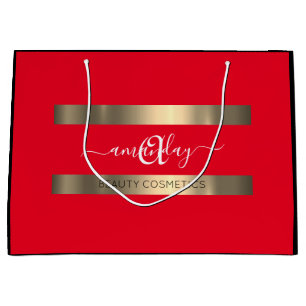 Monogram Name Black Red Shop Gold Elegant Large Gift Bag