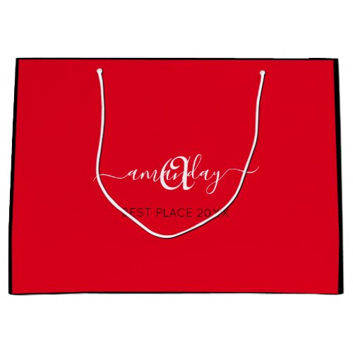 Monogram Name Black Red Shop Gold Wedding Large Gift Bag