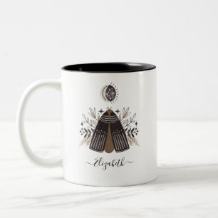 Monogram Name Black White Butterfly Two-Tone Coffee Mug