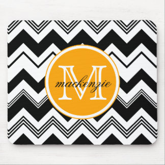 Monogram Name Black White Chevron Pattern Mouse Pad