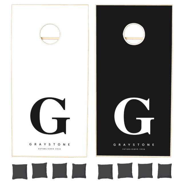Monogram Name Black & White Cornhole Set (Set)