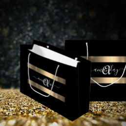 Monogram Name Black White Gold Birthday Wedding Large Gift Bag