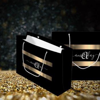 Monogram Name Black White Gold Birthday Wedding Large Gift Bag by luxury_luxury at Zazzle