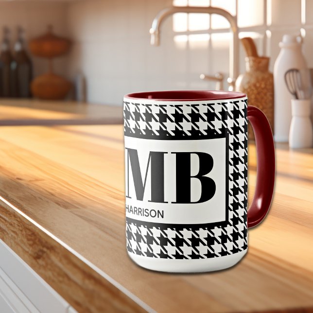 Monogram-Name Black & White Houndstooth 15oz Combo Mug (Creator Uploaded)