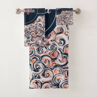 Monogram Name Black White Orange Abstract Pattern