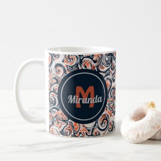 Monogram Name Black White Orange Abstract Pattern