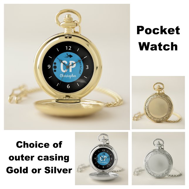 Monogram name blue and black with arrow and dots pocket watch (Creator Uploaded)