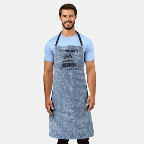 Monogram Name Blue Barbecue Apron