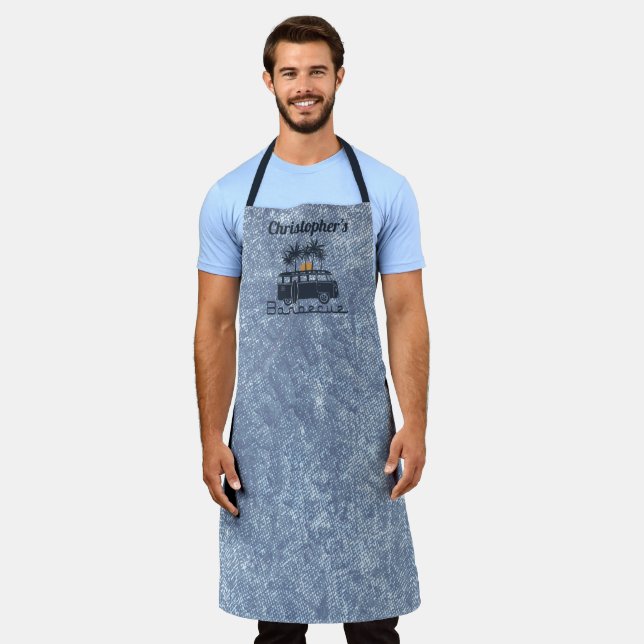 Monogram Name Blue Barbecue Apron (Worn)