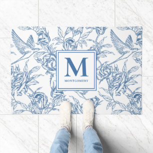 Monogram Name Blue French Toile Doormat