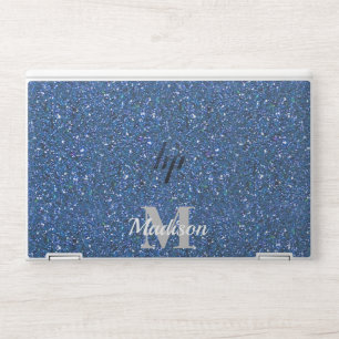 Monogram Name Blue Glitter Background HP Laptop Skin