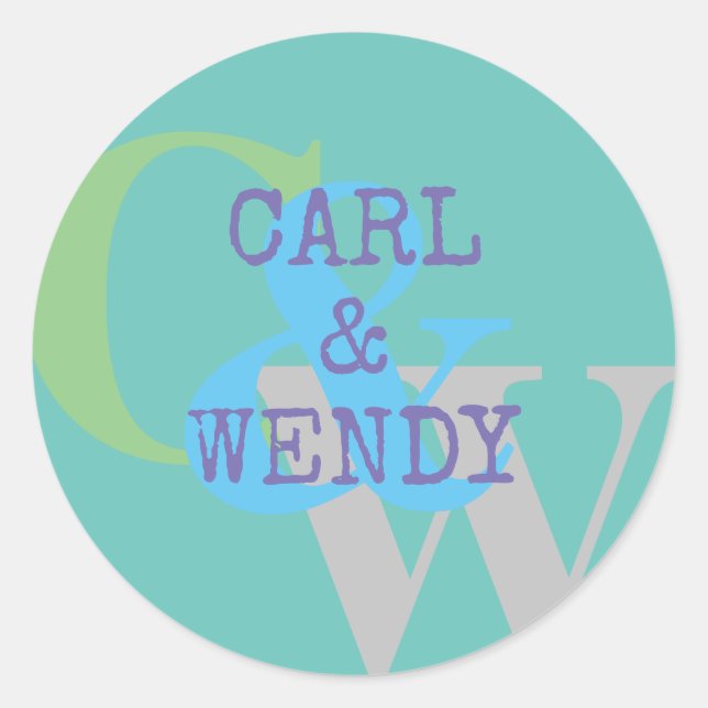Monogram name blue gray GREEN stylish gift Classic Round Sticker (Front)