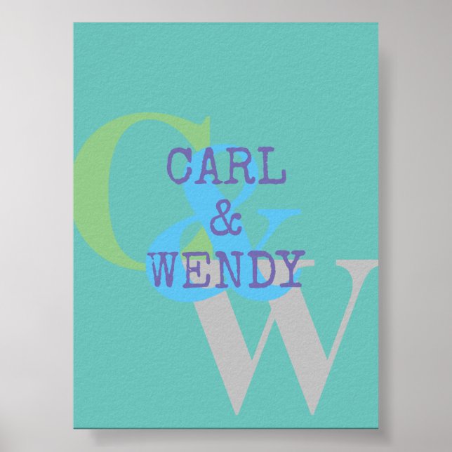 Monogram name blue gray GREEN stylish gift Poster (Front)
