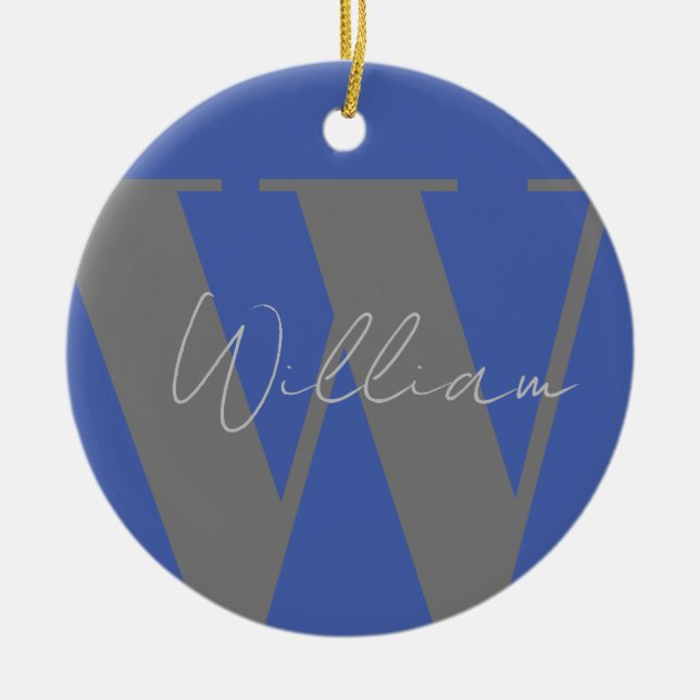 Monogram name blue gray Modern Monogram Ornament  (Front)