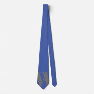 Monogram name blue gray stylish modern neck tie