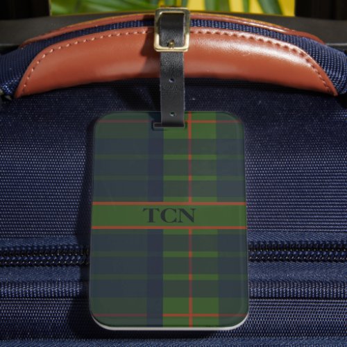 Monogram Name Blue Green Red Tartan Plaid Luggage Tag