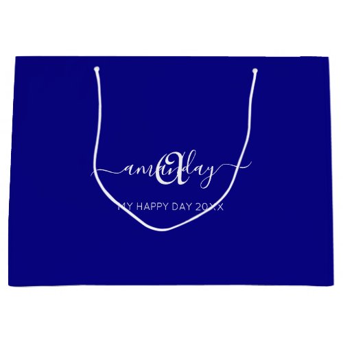 Monogram Name Blue Navy Bridal Sweet16th Wedding  Large Gift Bag