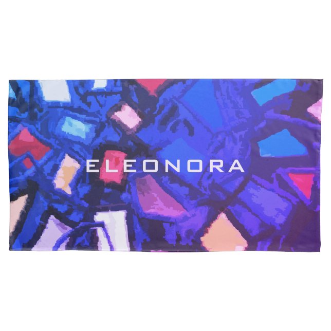 Monogram name blue navy colorful abstract bold  pillow case (Front-Left)
