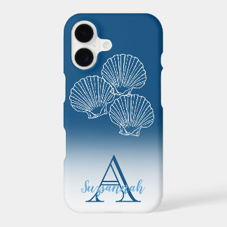 Monogram Name Blue Ombre Tropical Scallop Shells iPhone 17 Case