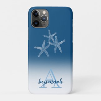 Monogram Name Blue Ombre Tropical Starfish
