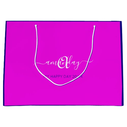 Monogram Name Blue Pink Bridal Sweet 16th Wedding  Large Gift Bag