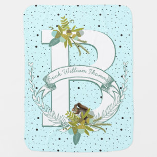 Monogram Name Blue Squirrel Garland Dalmatian Dots Baby Blanket