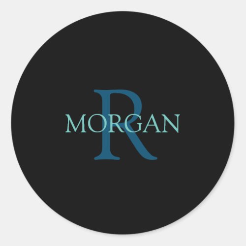 Monogram  Name Blue  Teal Classic Round Sticker