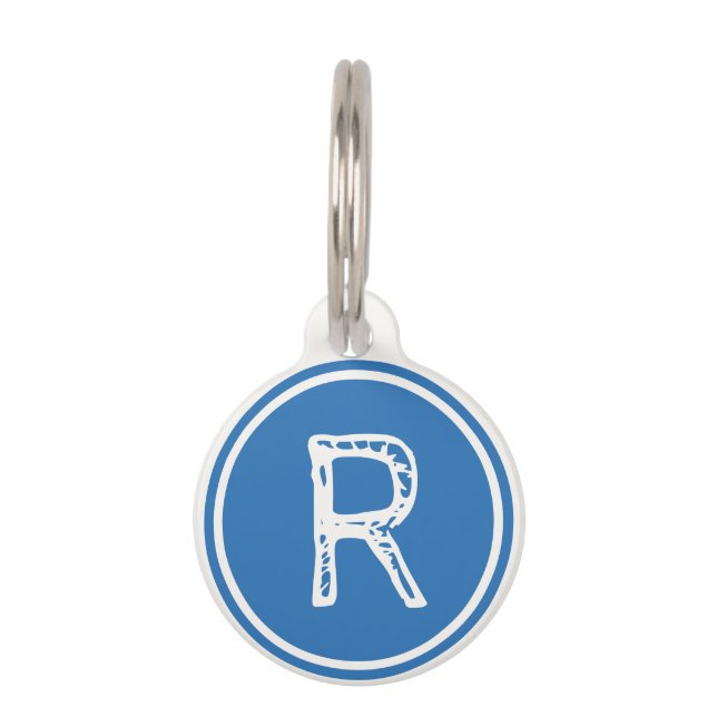 Monogram Name Blue White Circle Pet ID Tag (Front)