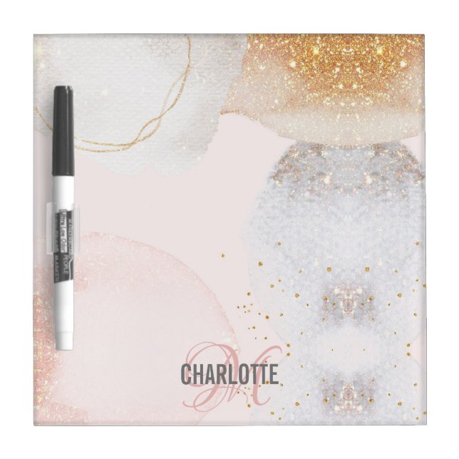 Monogram name blush pink abstract  dry erase board (Front)