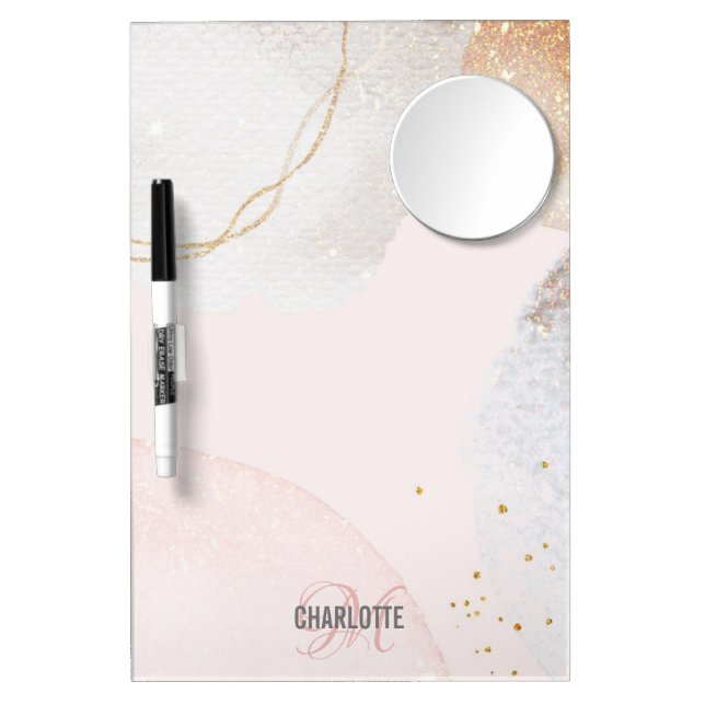 Monogram name blush pink abstract  dry erase board with mirror (Front)