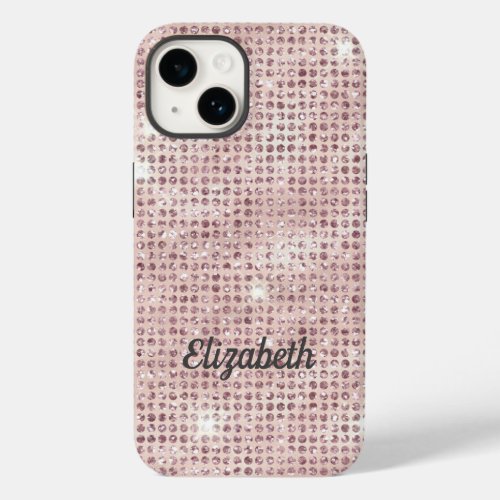 Monogram Name Blush Pink Glitter Glam Trendy Case_Mate iPhone 14 Case